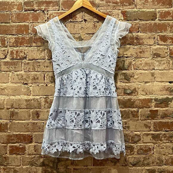 Elegant Blue Lace Mini Dress - Picture 8 of 11